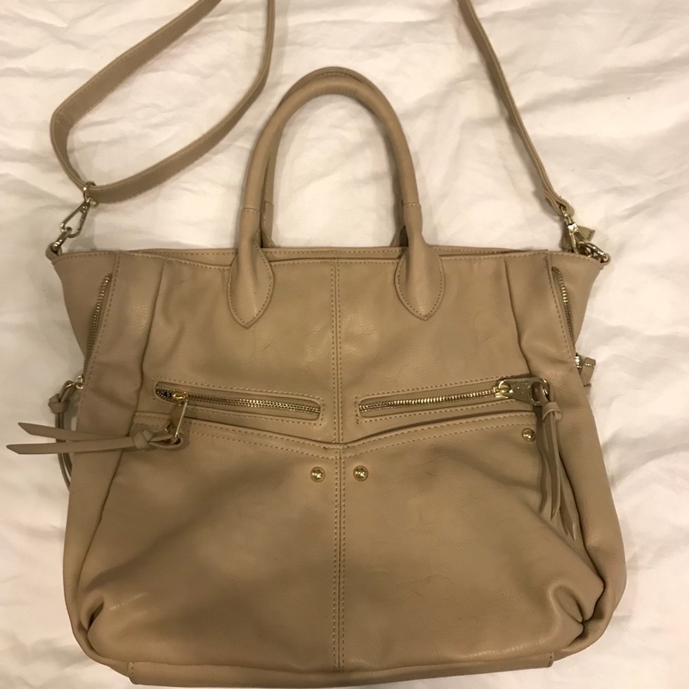Stone/beige colored faux leather purse